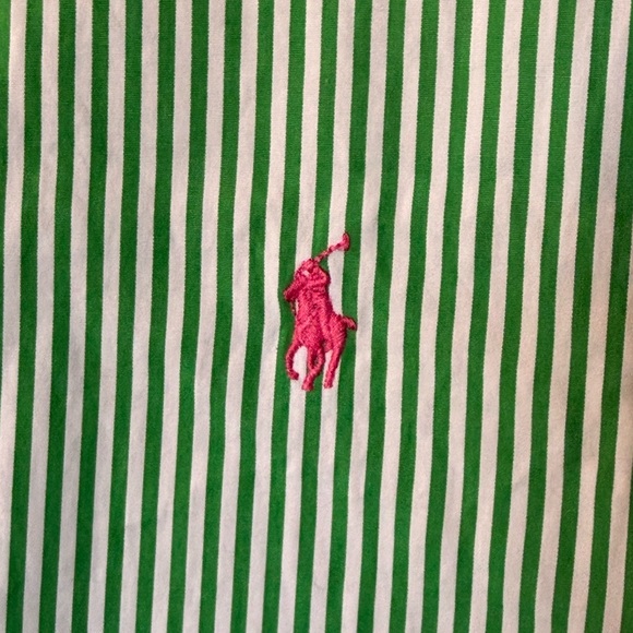 Ralph Lauren Men's Green and White Striped Shirt - Picture 3 of 9